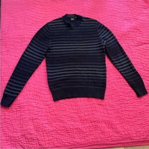 Hugo Boss Men's Navy Striped Crewneck Sweater, S